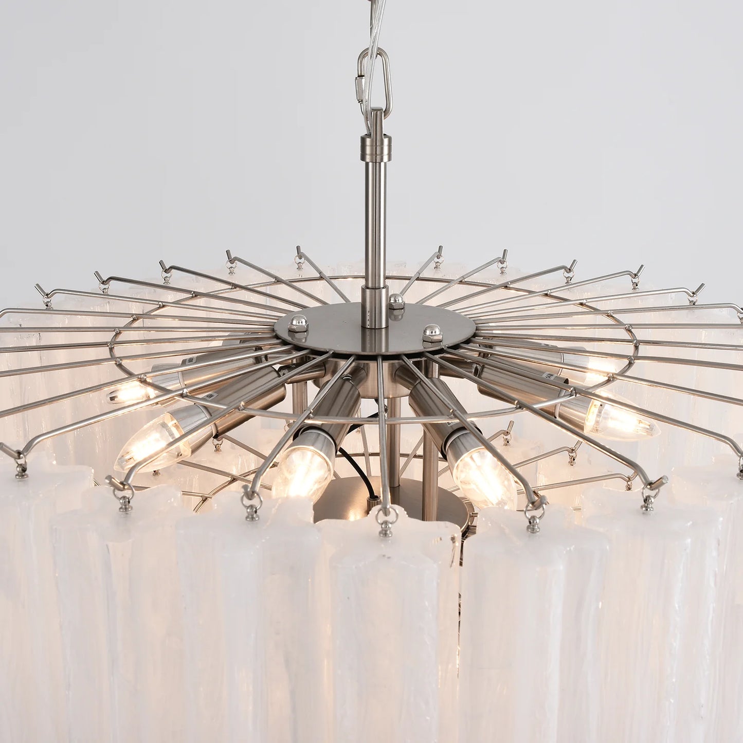 Murano White Glass Tubes Chandelier