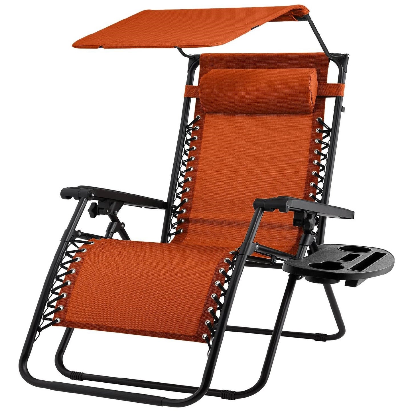 Orange Zero Gravity Folding Reclining Patio Lounge Chair with Canopy Sun Shade