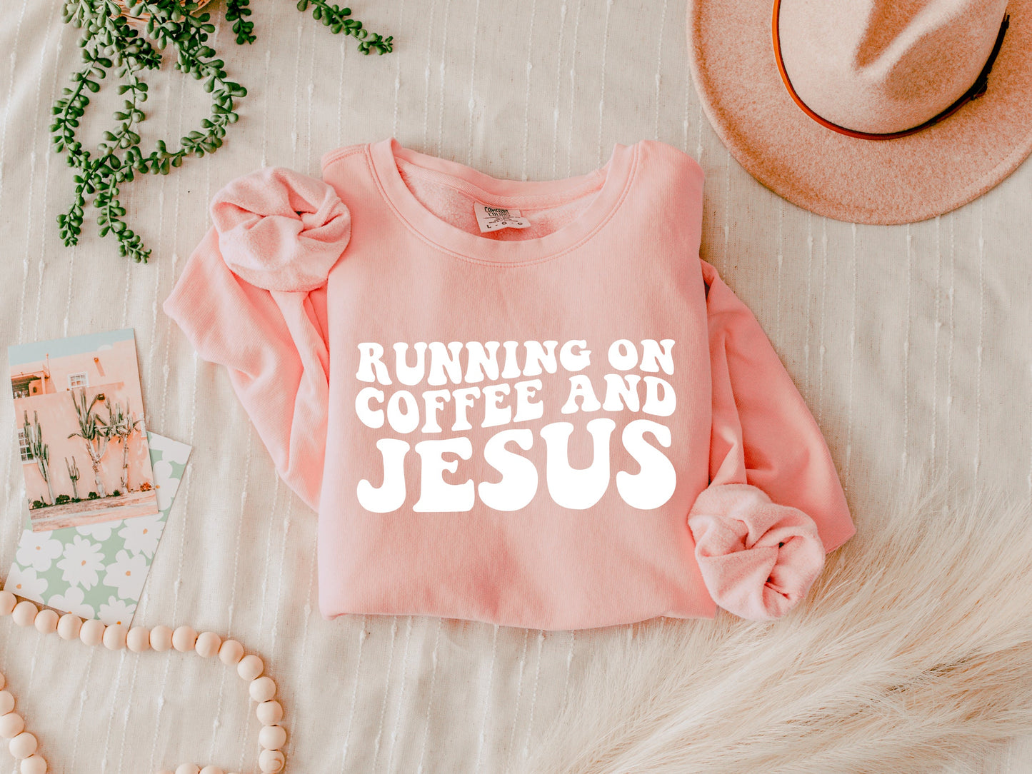 Running on Coffee and Jesus Garment Dyed Color Sweatshirts