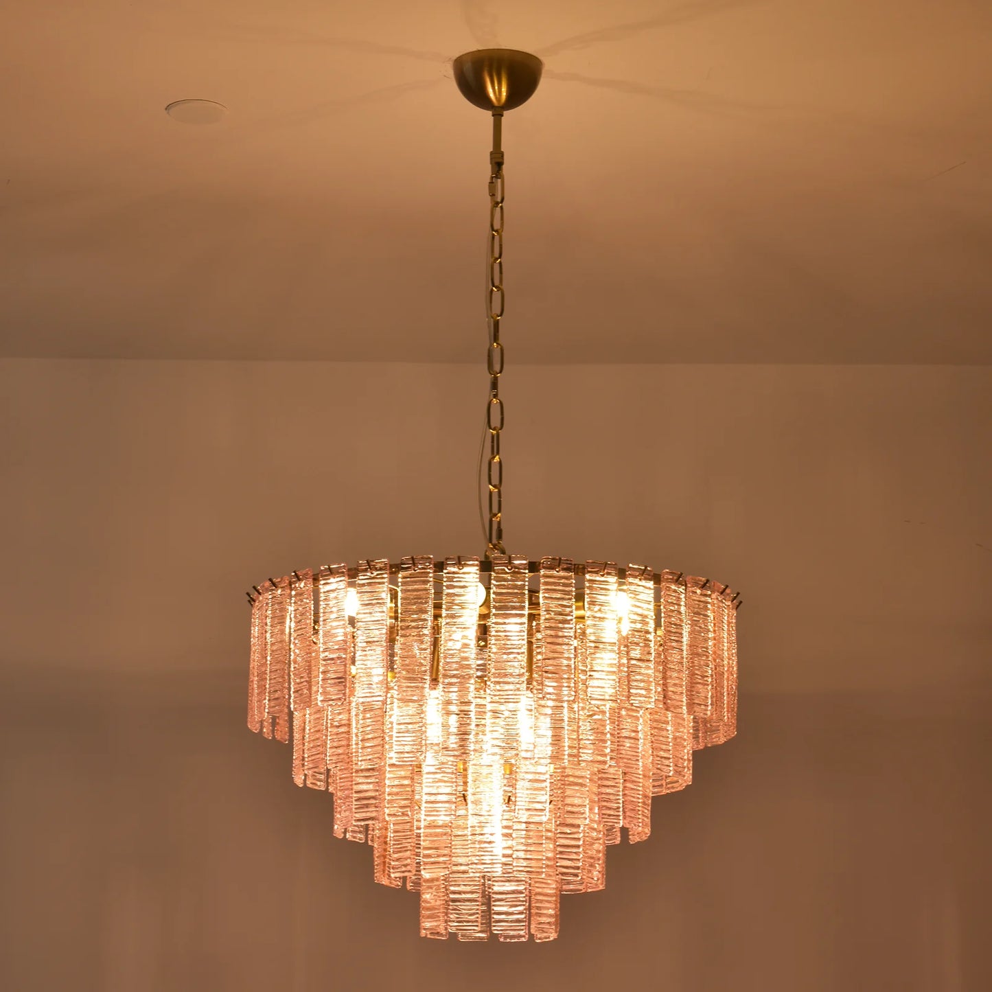 Pink Ridged Glass Rectangle Chandelier
