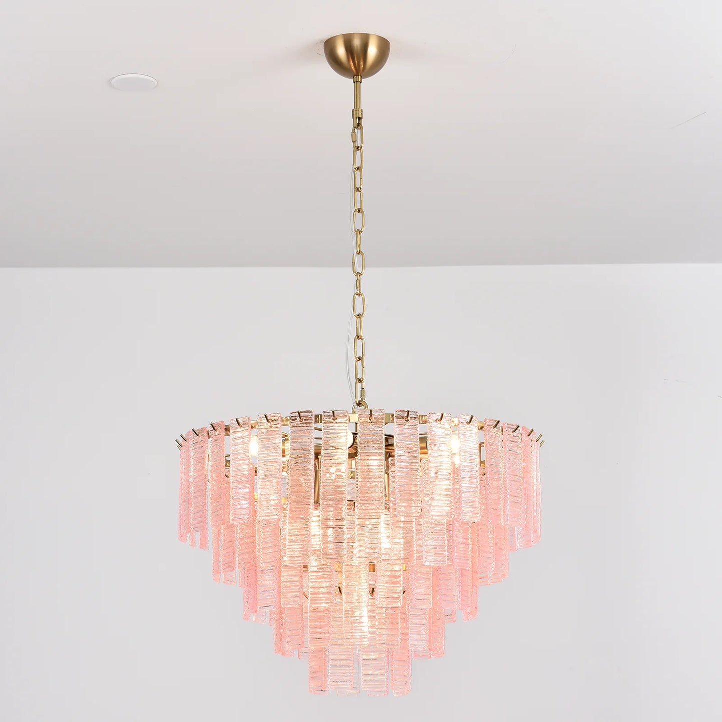 Pink Ridged Glass Rectangle Chandelier