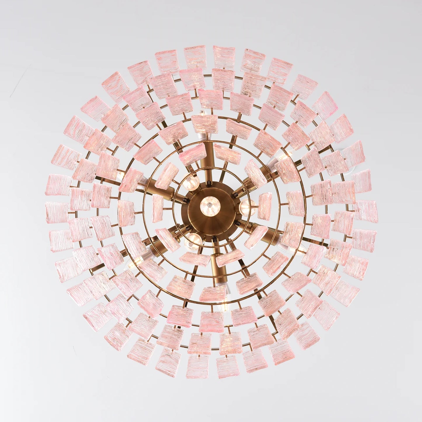 Pink Ridged Glass Rectangle Chandelier