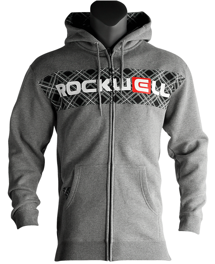 Gray Plaid Block Zip Hoodie