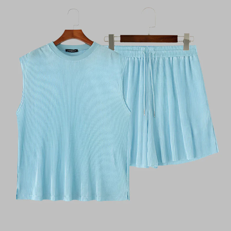 Summer Izzy Pleated Sleeveless Tank men beach shorts set