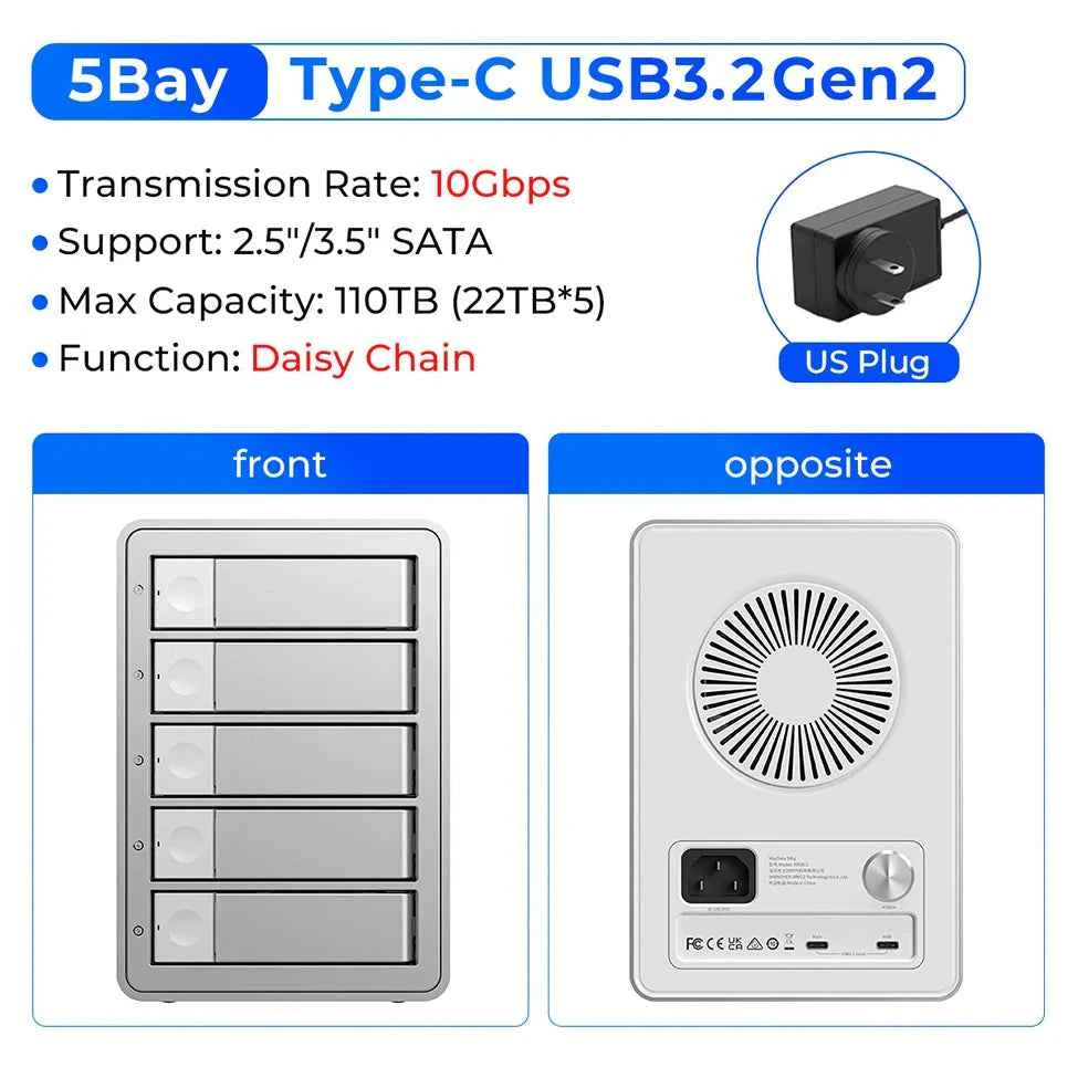 5-Bay 10Gbps SATA HDD & SSD Docking Station