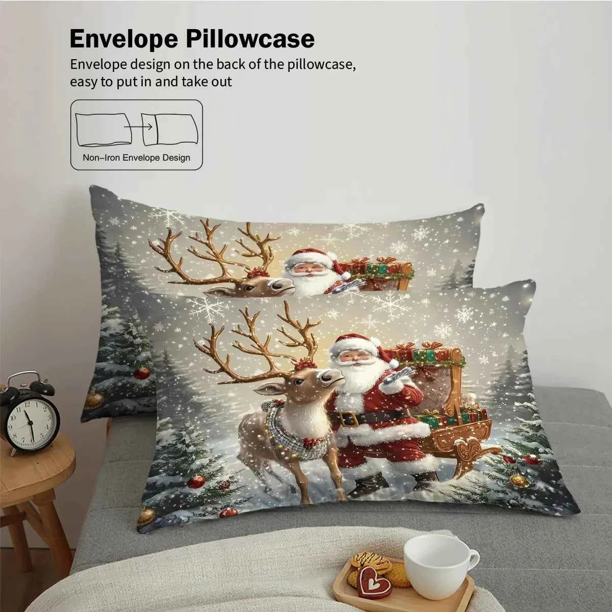 3-Piece Santa Claus Printed Bedding Set