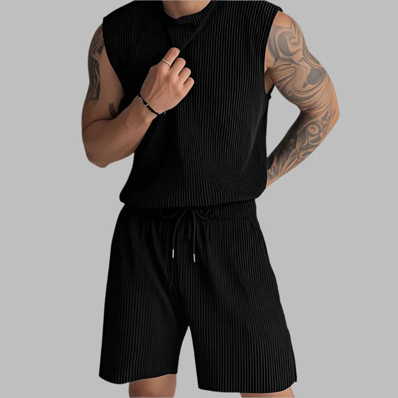 Summer Izzy Pleated Sleeveless Tank men beach shorts set