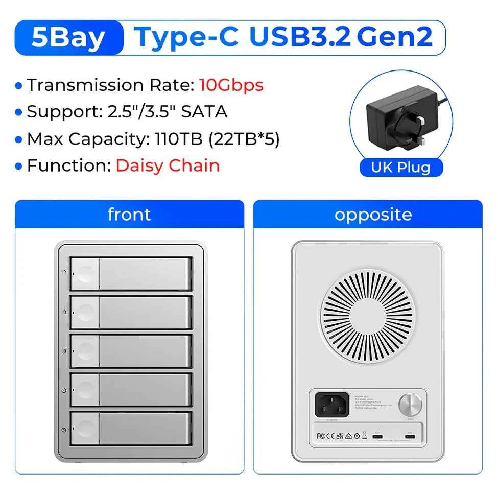 5-Bay 10Gbps SATA HDD & SSD Docking Station