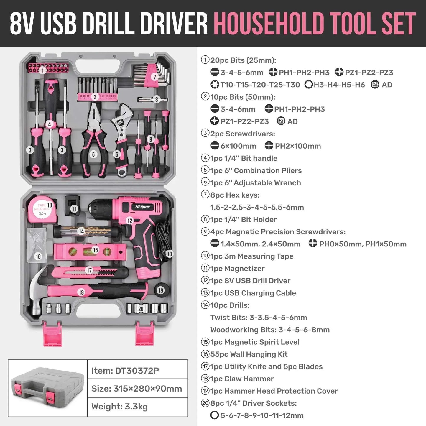 133-Piece Pink Power Tool Set