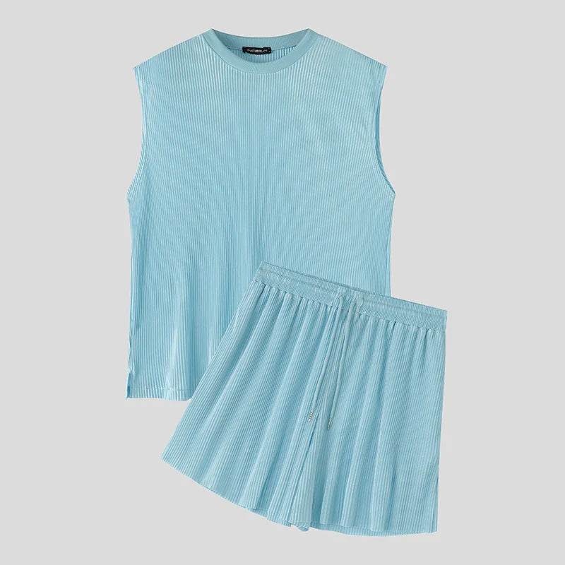 Summer Izzy Pleated Sleeveless Tank men beach shorts set