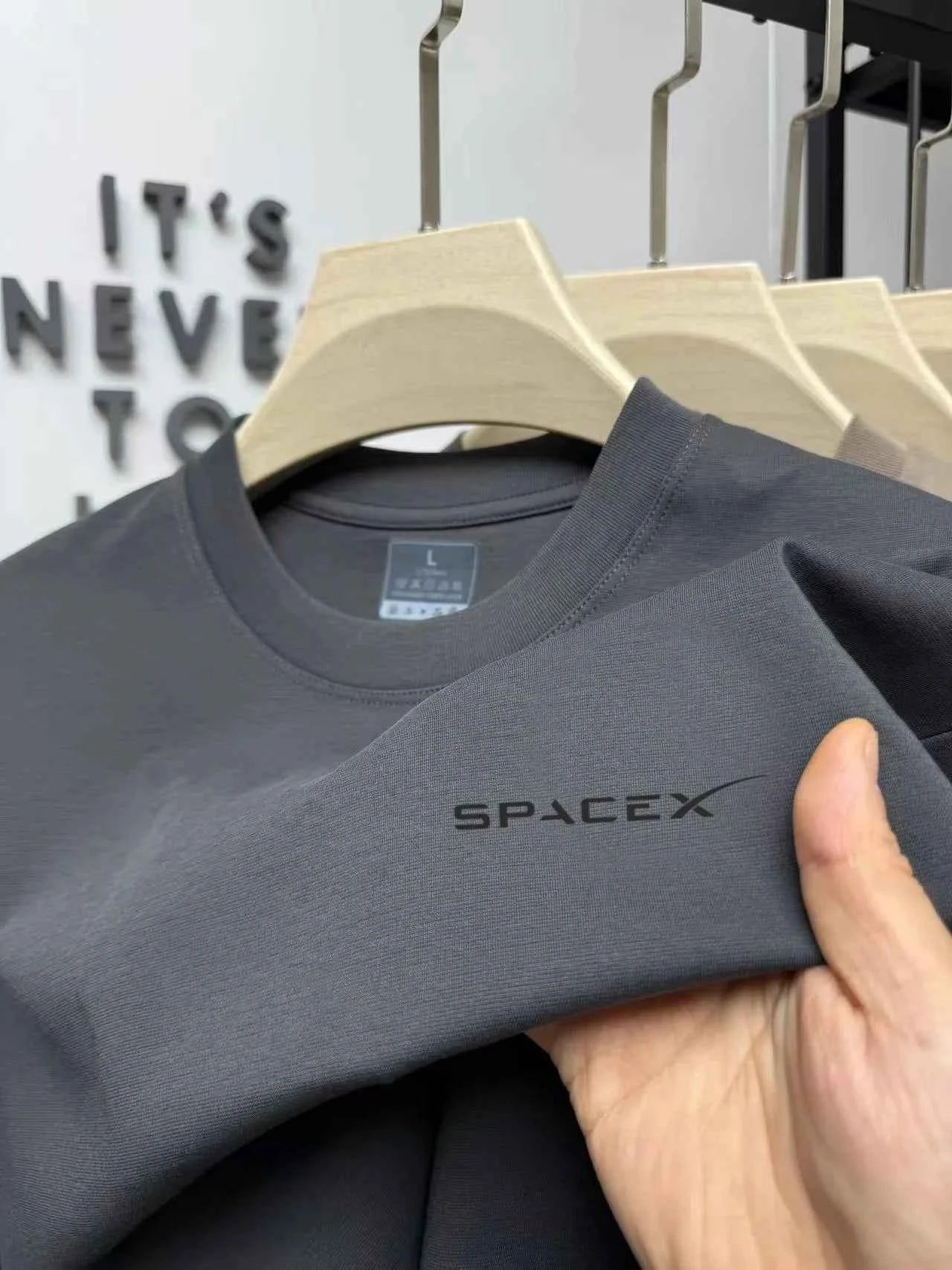 Men's SPACEX printed round neck T-shirt summer pure cotton breathable casual versatile short sleeved top