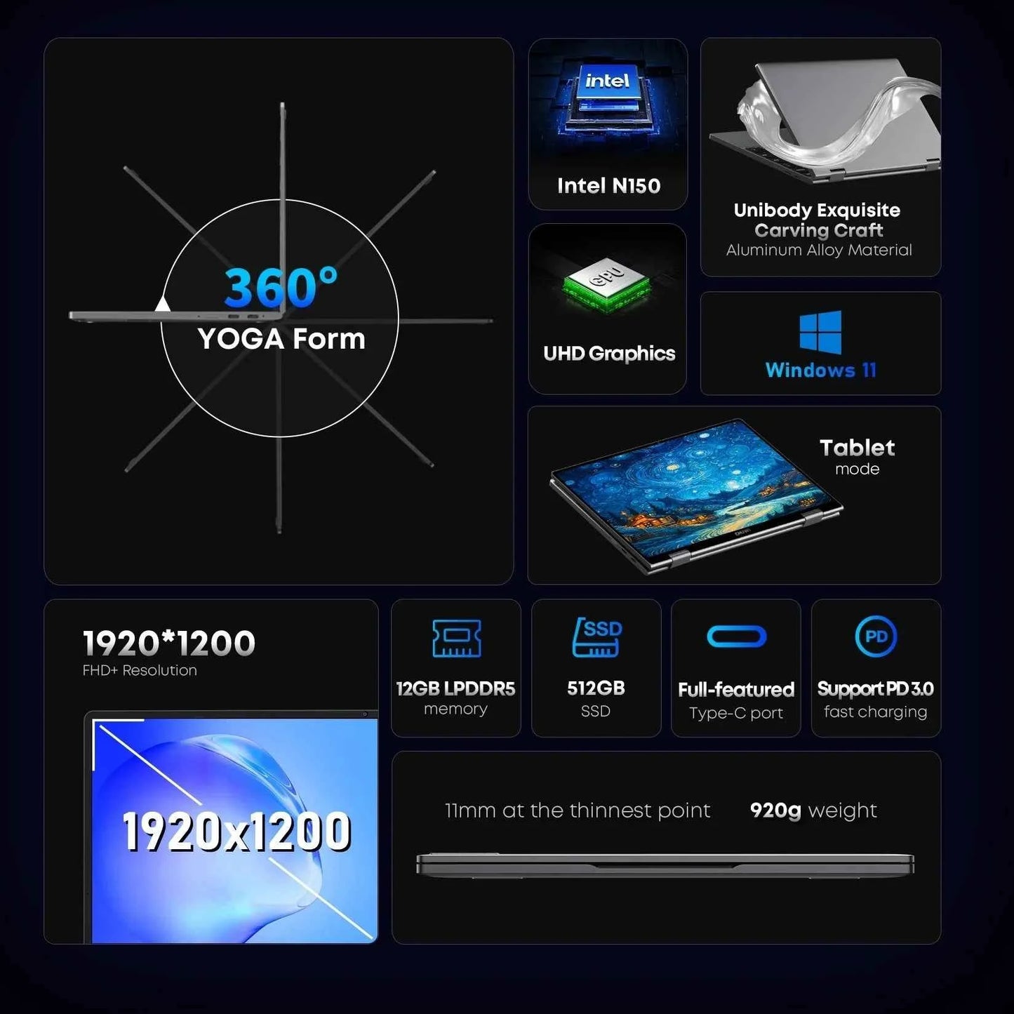10.5" (26.7 cm) 2-in-1 Convertible Touchscreen Laptop