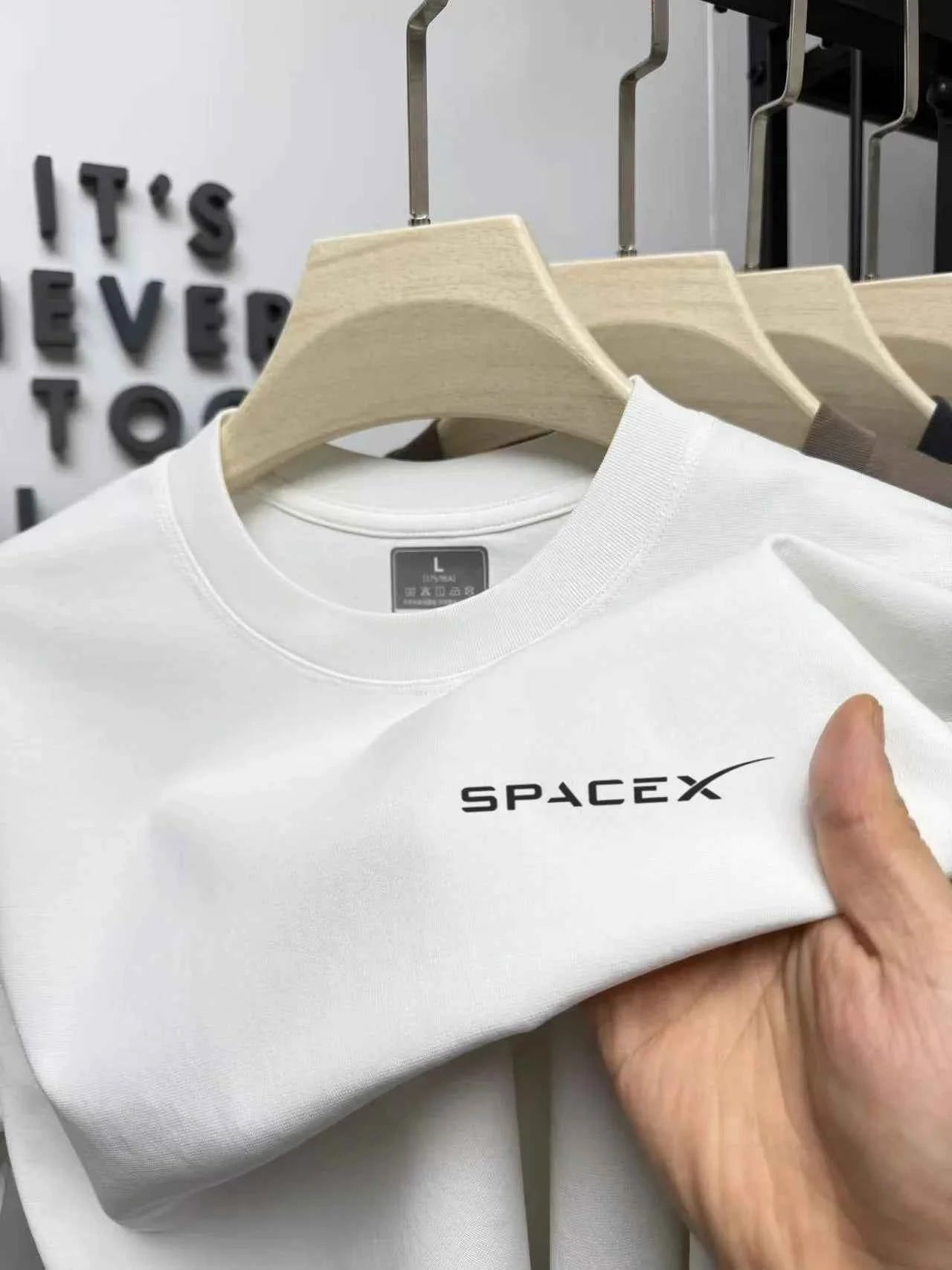 Men's SPACEX printed round neck T-shirt summer pure cotton breathable casual versatile short sleeved top