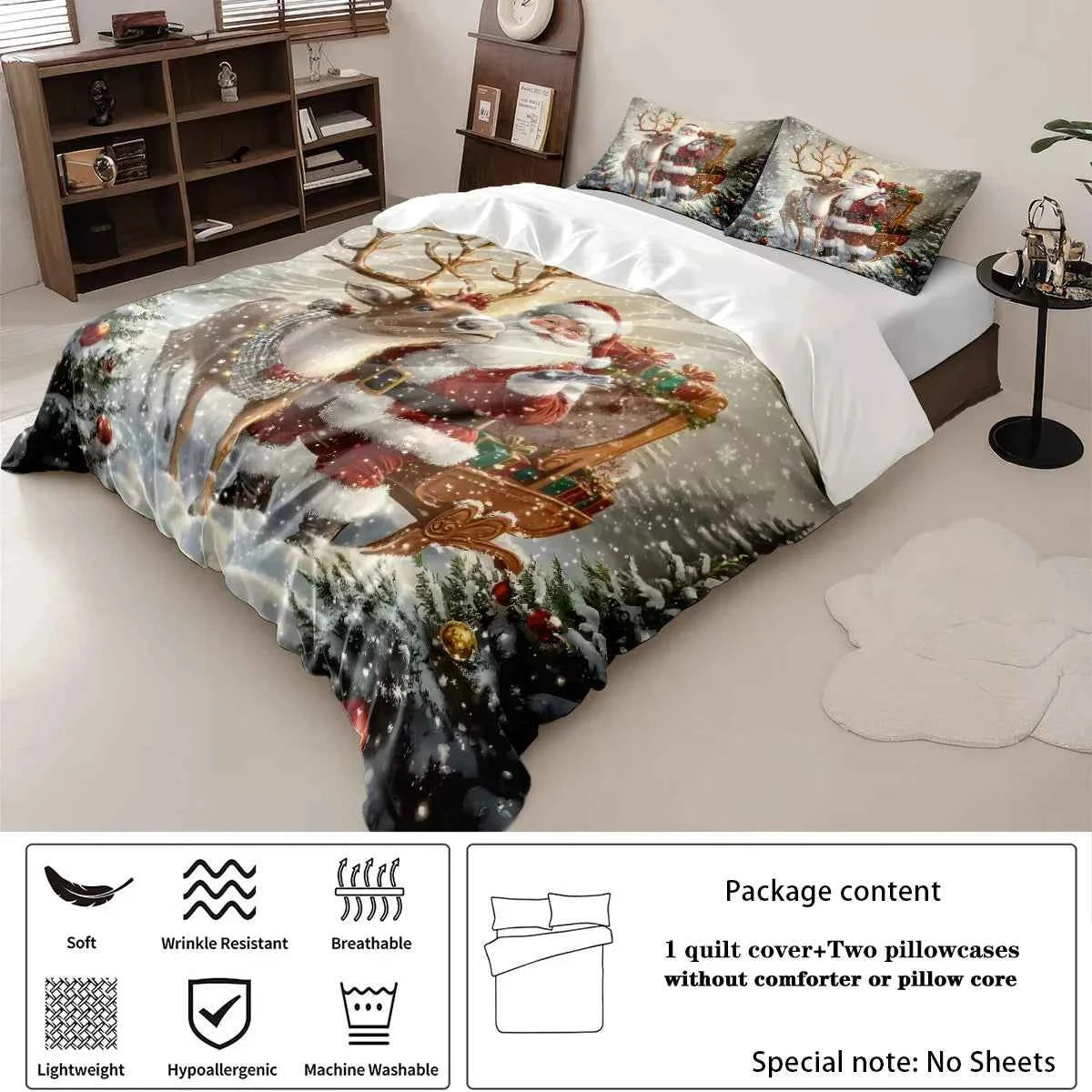3-Piece Santa Claus Printed Bedding Set