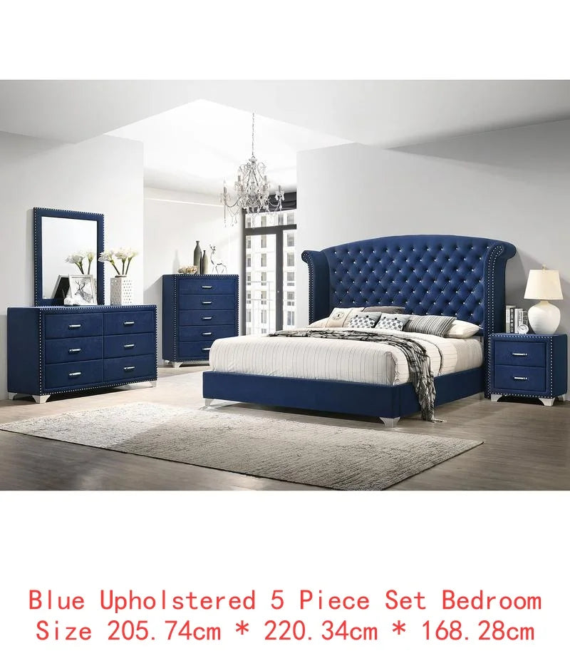 Bedroom Set - Elegant Pacific Blue 5-Piece Eastern King Bedroom Set