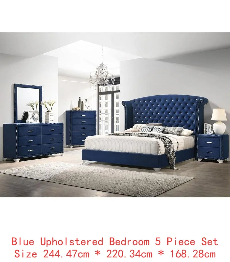 Bedroom Set - Elegant Pacific Blue 5-Piece Eastern King Bedroom Set