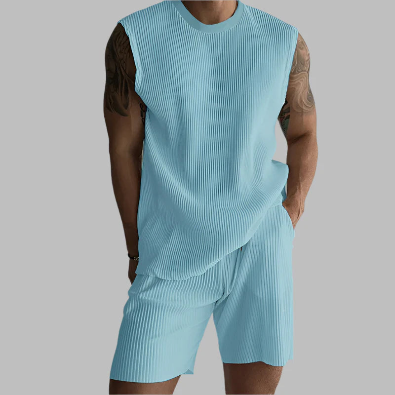 Summer Izzy Pleated Sleeveless Tank men beach shorts set