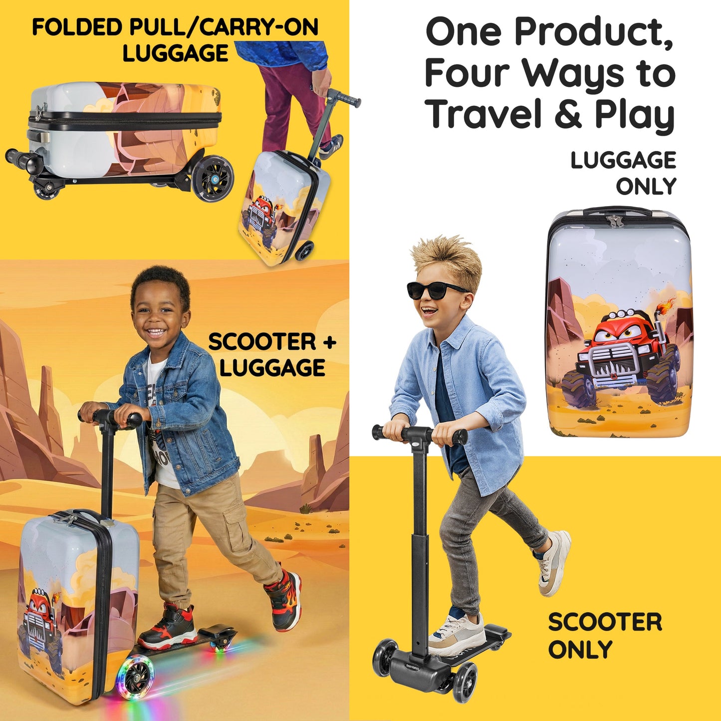 Monster Truck 4-in-1 Detachable Scooter Luggage