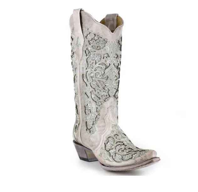 Rhinestone Hollow Out Flower Cowgirl Boots