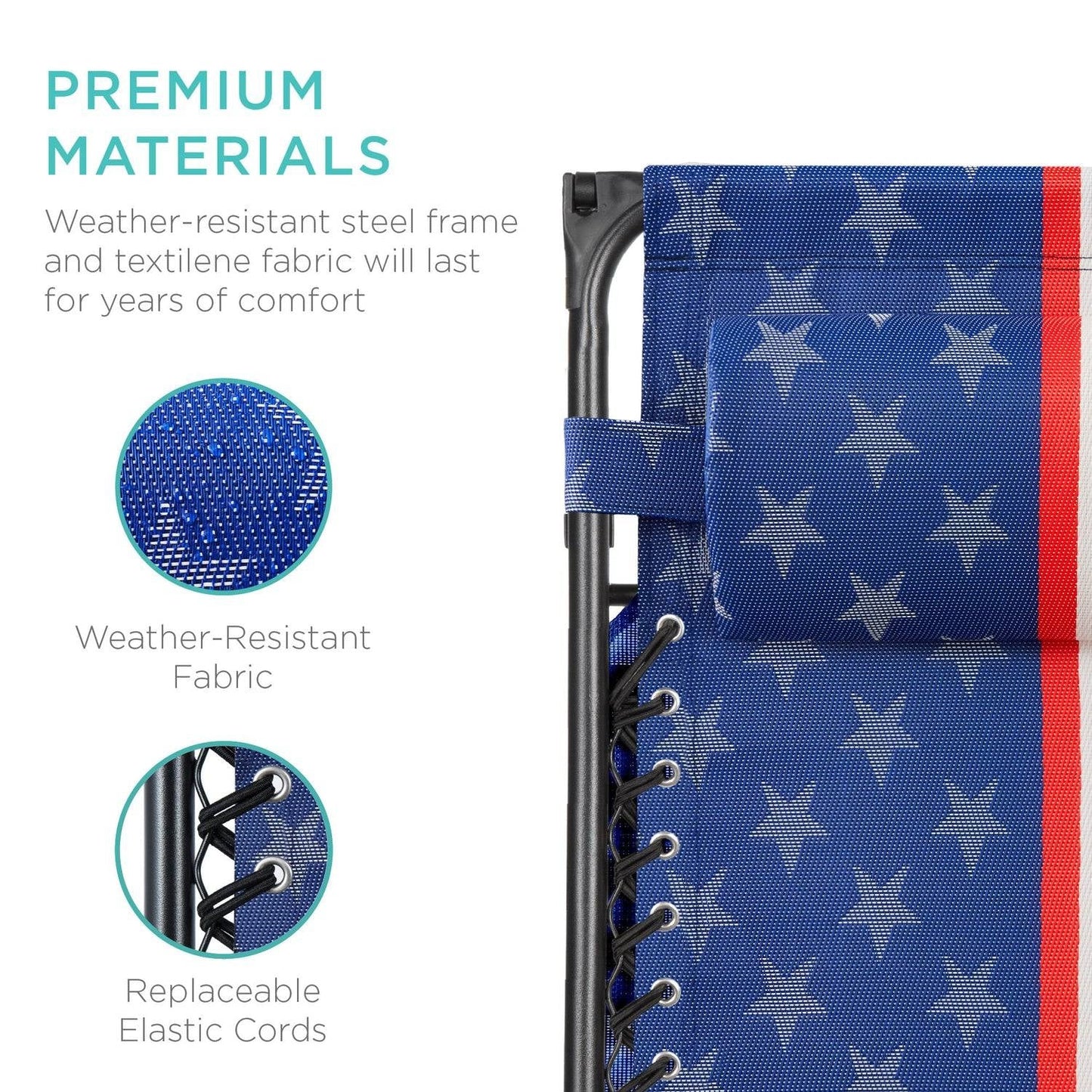 USA American Flag Zero Gravity Reclining Patio Lounge Chair with Canopy