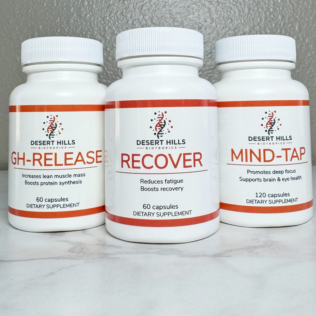 ULTIMATE TRIO: Recover B P C Capsules, Mind-Tap and GH-Release Capsules bundle