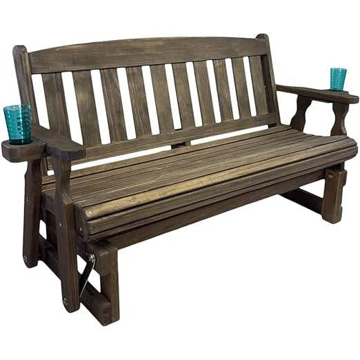 4ft Heavy Duty Porch Glider Bench with Cupholders in Dark Walnut - Made in USA