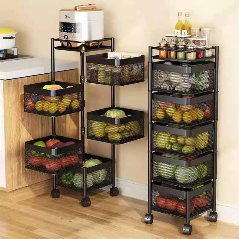 Stackable Metal Rotating Basket Rack with Wheels
