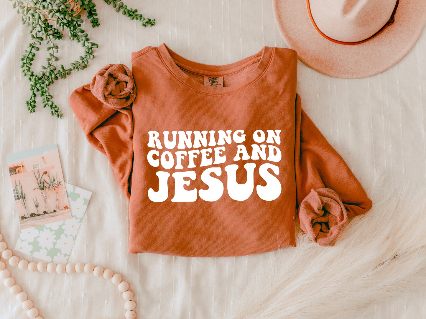 Running on Coffee and Jesus Garment Dyed Color Sweatshirts