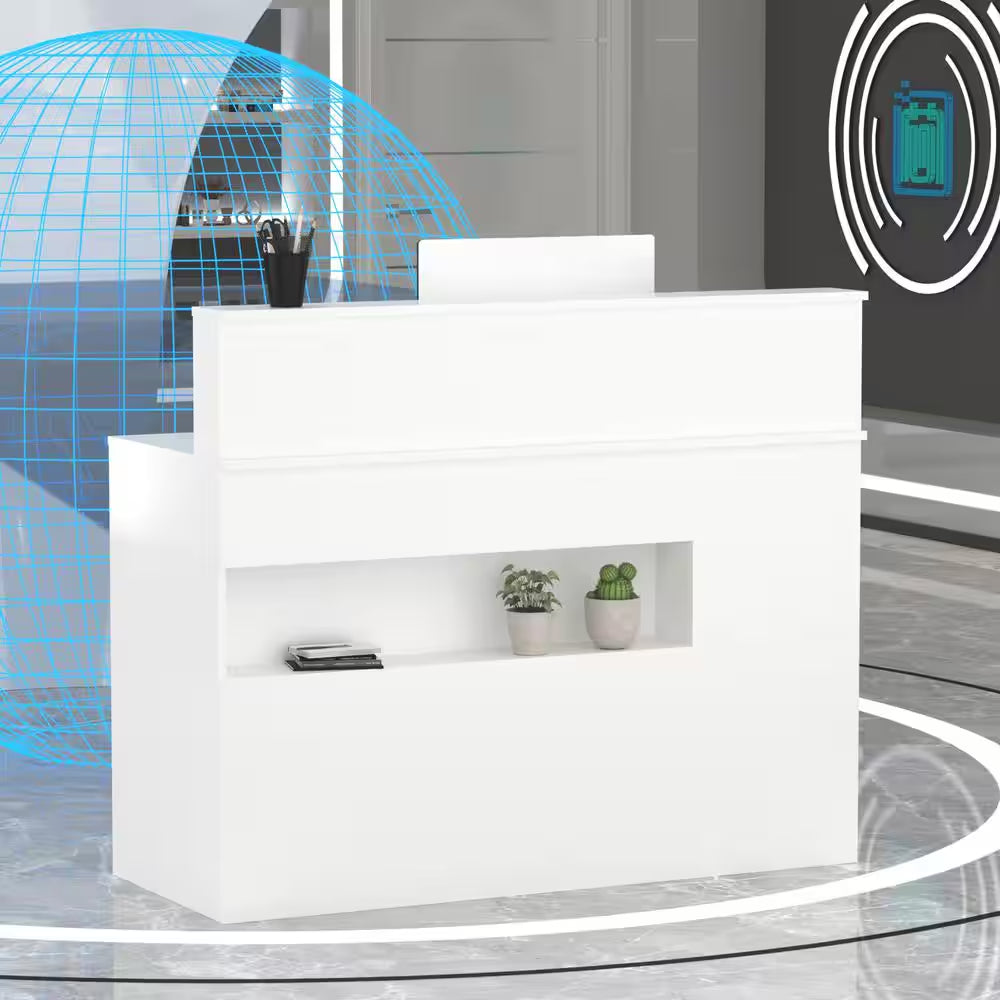 Natural White Corner Computer Desk with Hutch and Storage