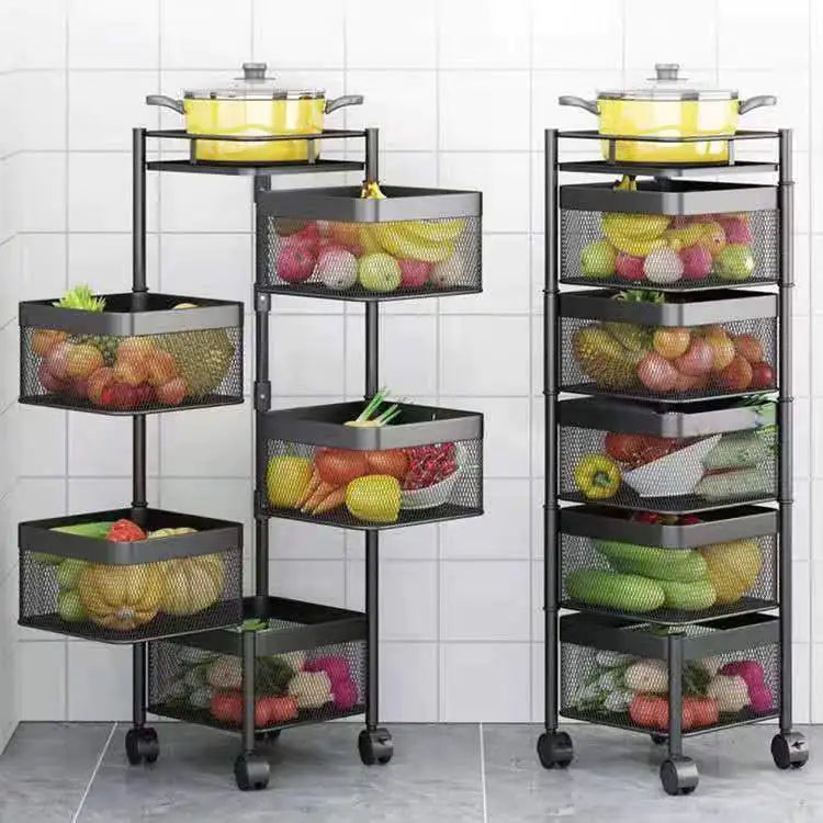 Stackable Metal Rotating Basket Rack with Wheels