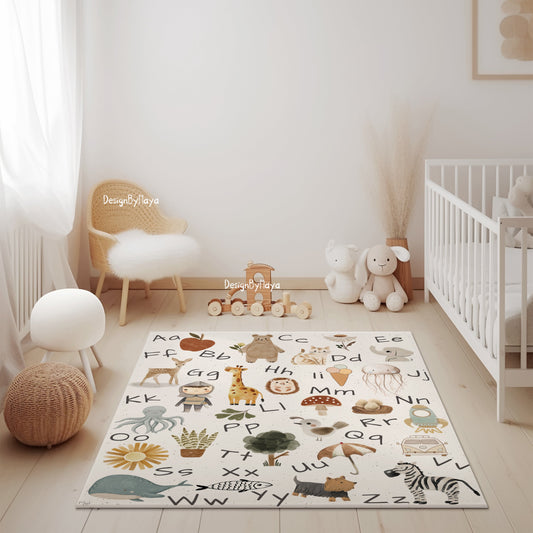 Baby Animals ABC Rug / World map Area Rug