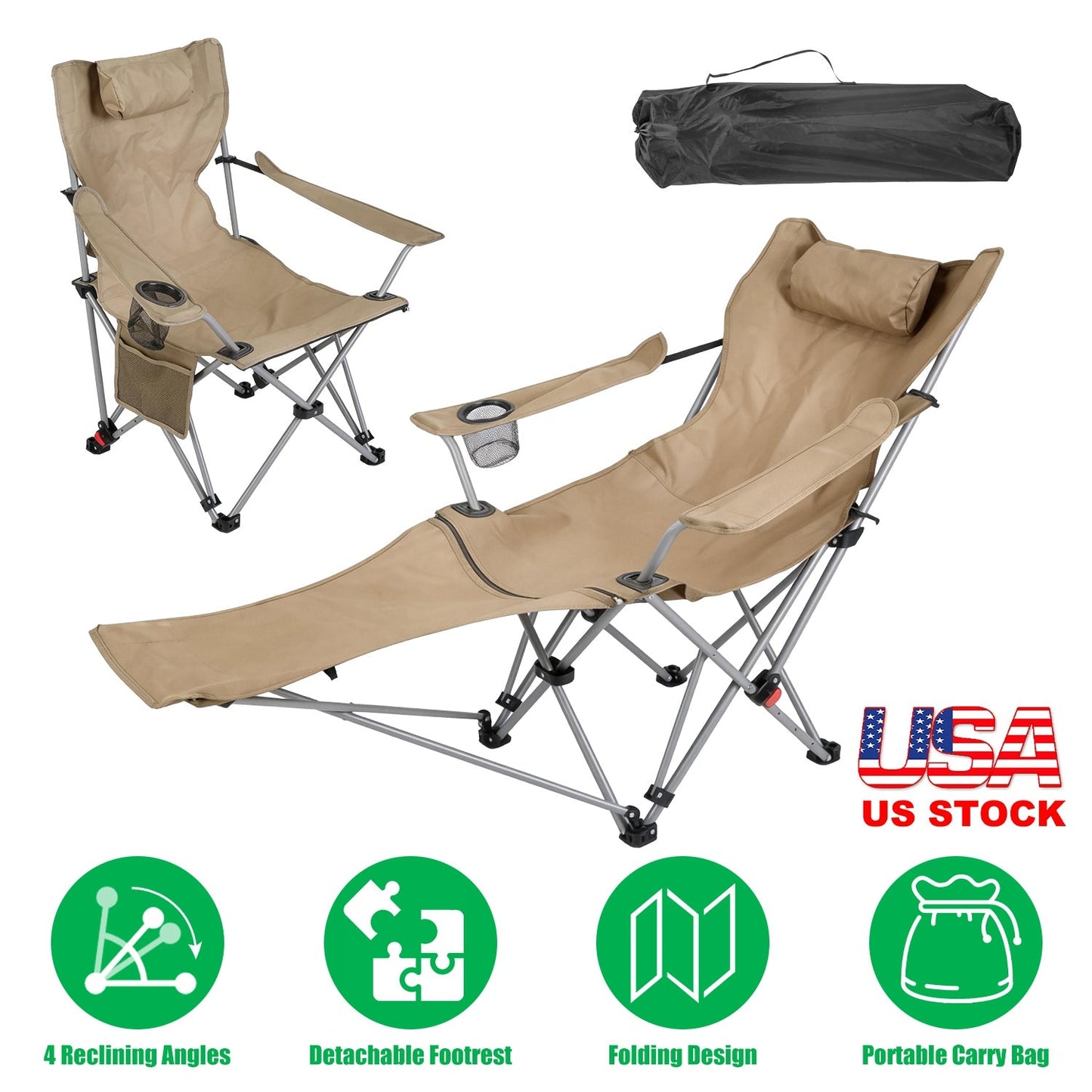 Reclining Camping Chair with Footrest