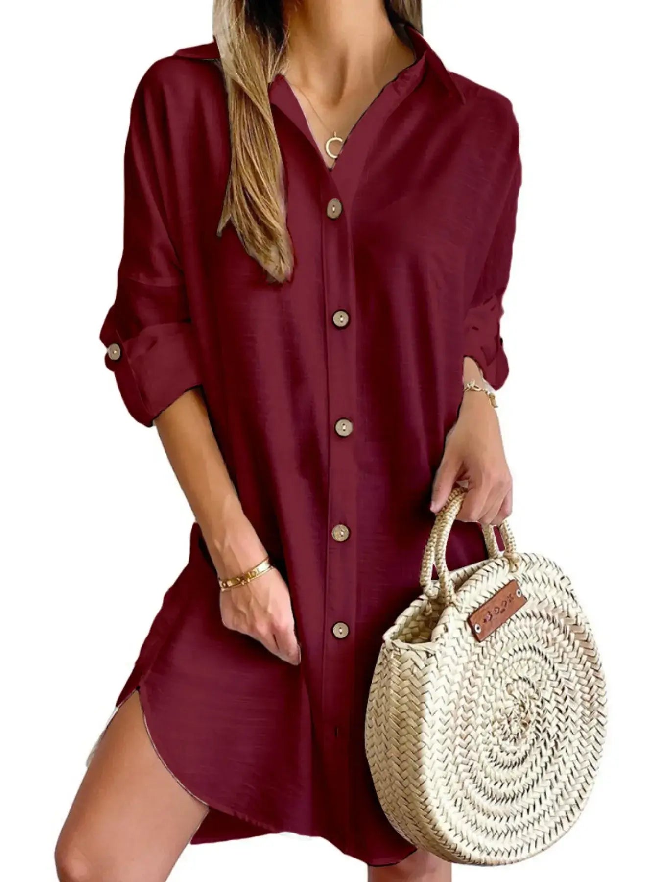 Button Down Long Sleeve Shirt Dress