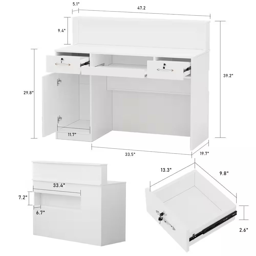 Natural White Corner Computer Desk with Hutch and Storage