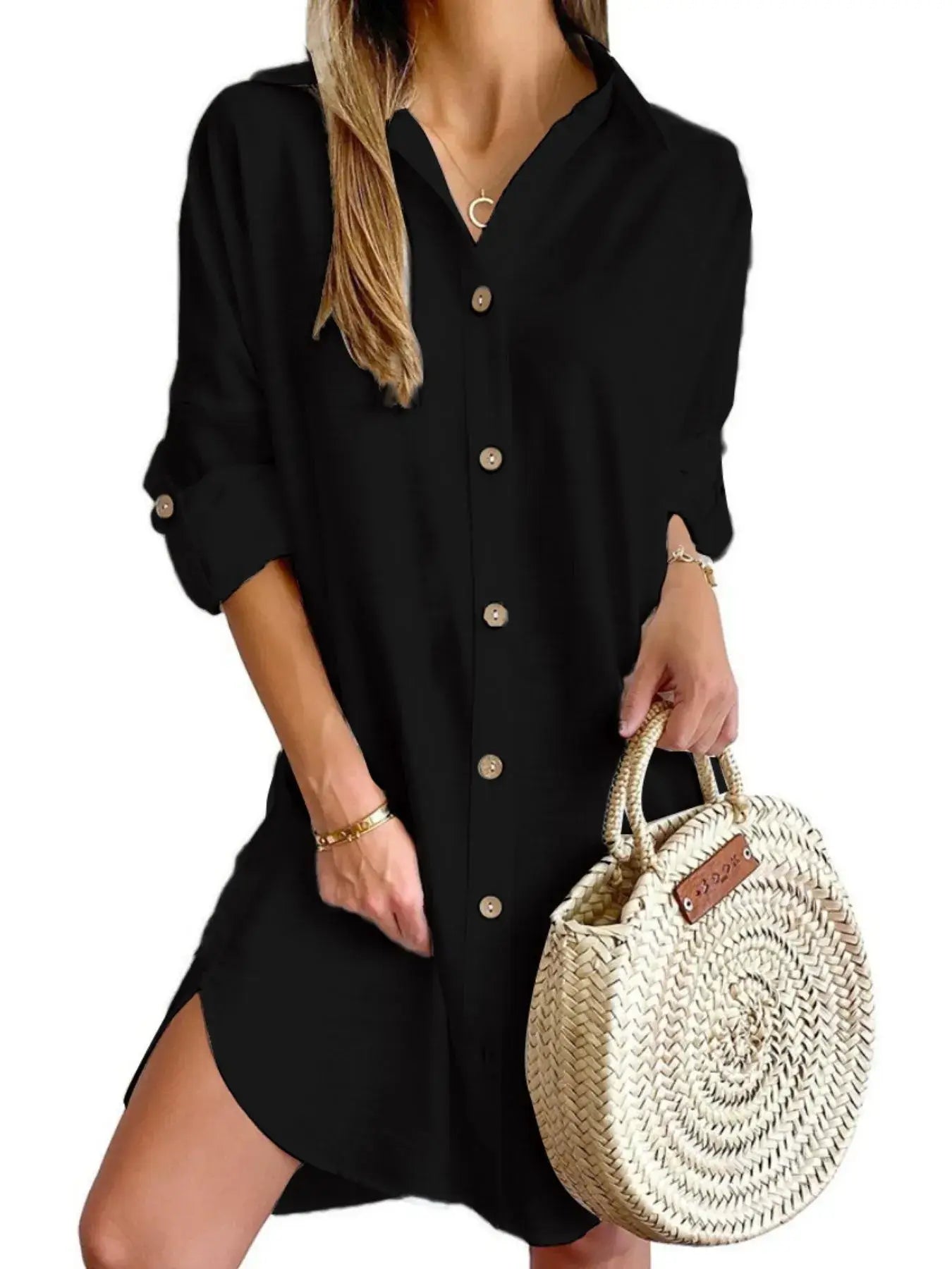 Button Down Long Sleeve Shirt Dress