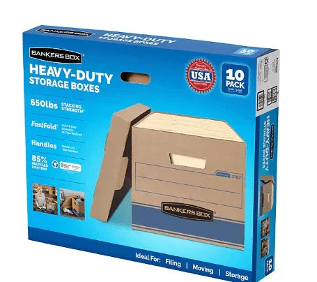 Bankers Box Heavy Duty Storage Boxes 10x12x15" - 10 Pack