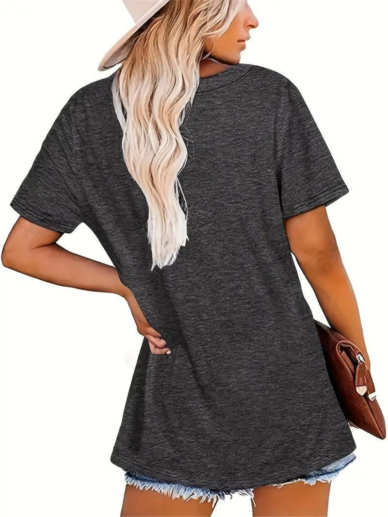 Printed Round Neck Tee - Casual and Loose Women's Clothing