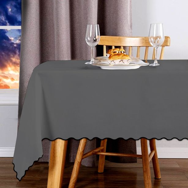 Scallop Embroidery Sateen Cotton Solid Table Cloth - Dark Grey