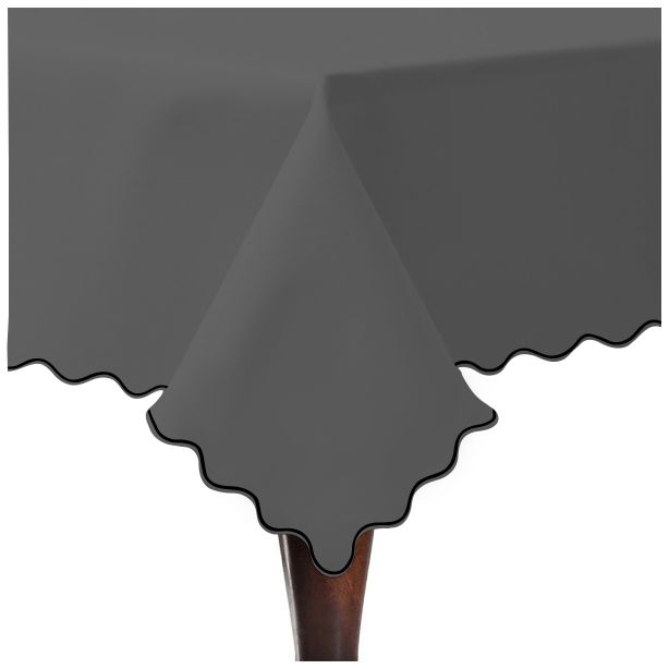 Scallop Embroidery Sateen Cotton Solid Table Cloth - Dark Grey