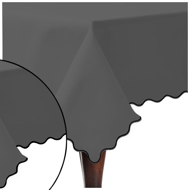 Scallop Embroidery Sateen Cotton Solid Table Cloth - Dark Grey