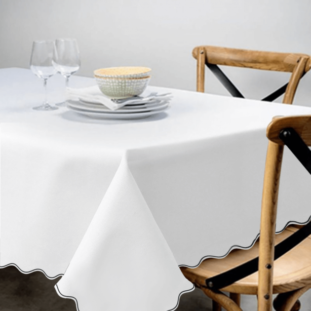 Scallop Embroidery Sateen Cotton Solid Table Cloth