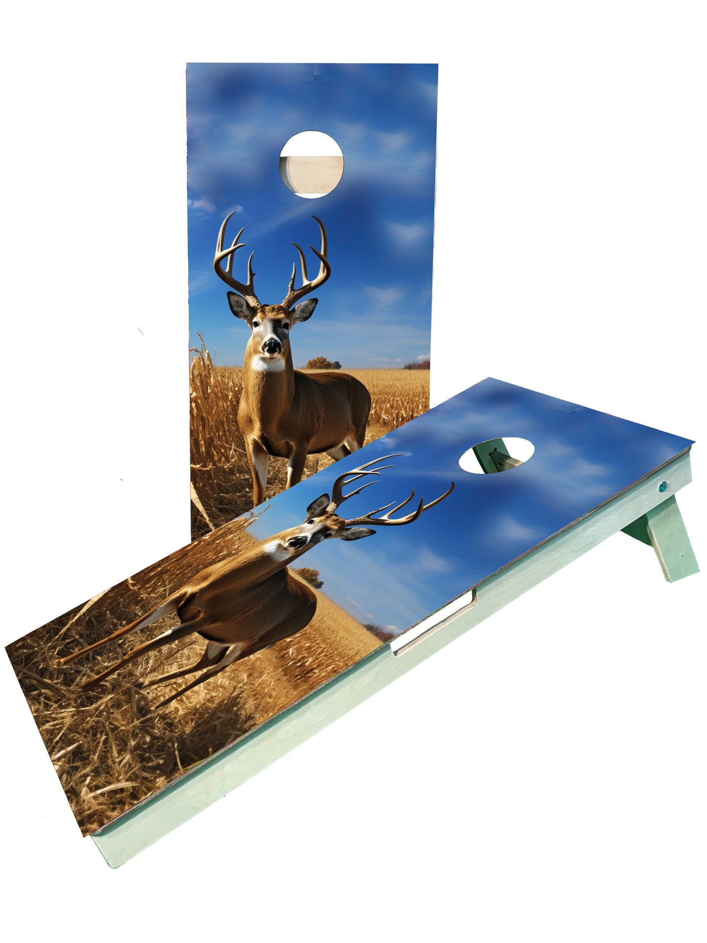 Whitetail Buck In Field Cornhole Boards