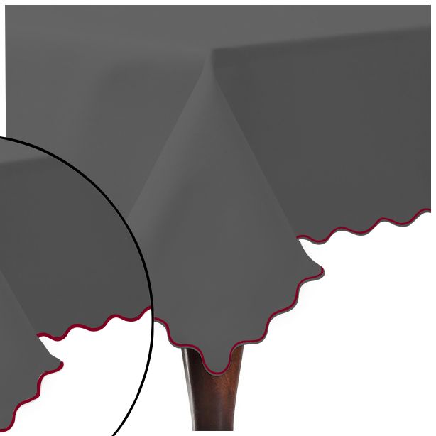 Scallop Embroidery Sateen Cotton Solid Table Cloth - Dark Grey