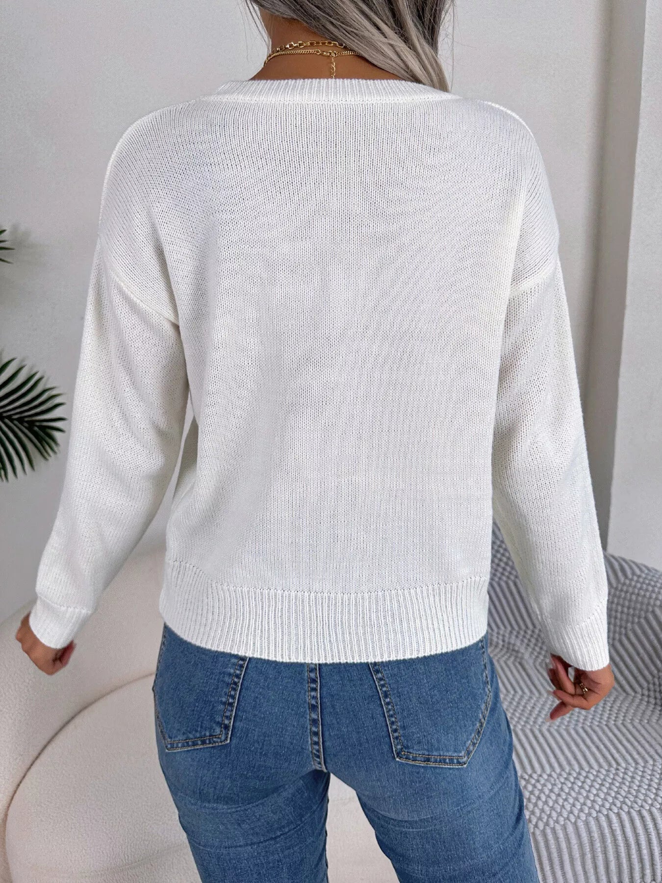 Cable Knit Heart Round Neck Sweater