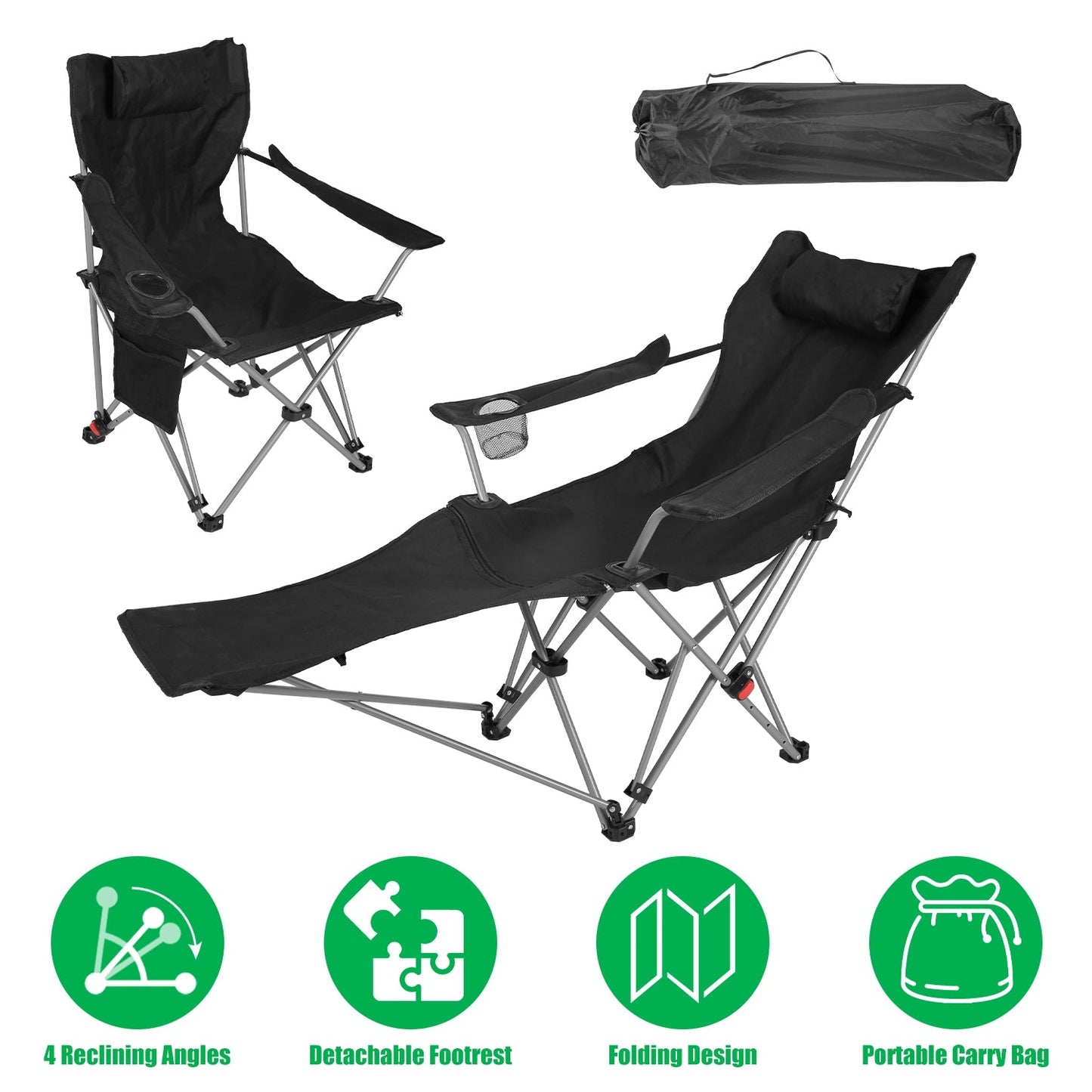 Reclining Camping Chair with Footrest