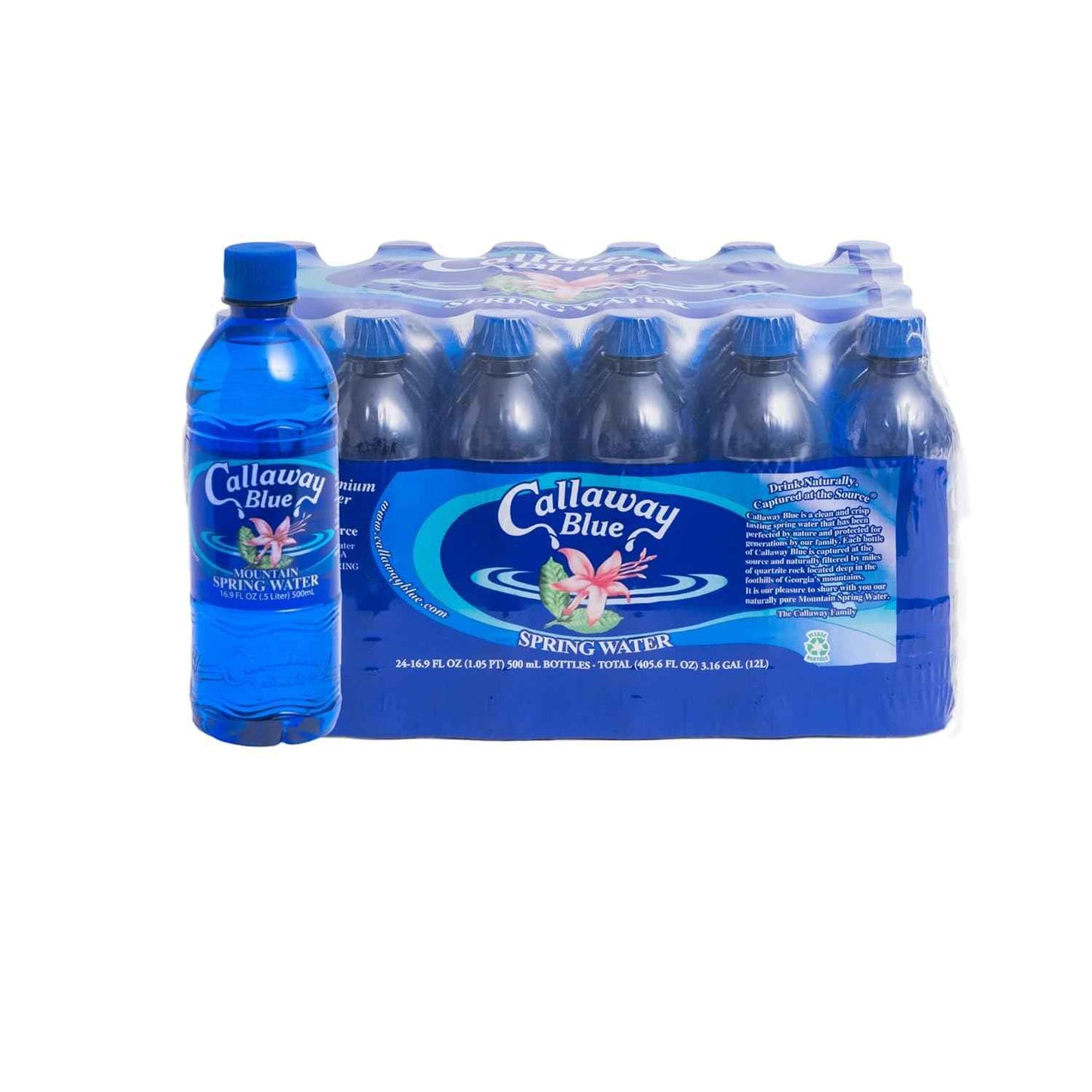 Callaway Blue Mountain Springwater, Natural Georgia Mountain Water, Bottled at the Source, Low Mineral 31 ppm TDS, Premium Drinking Bottles for Home, Office, Restaurant, 24 Pack
