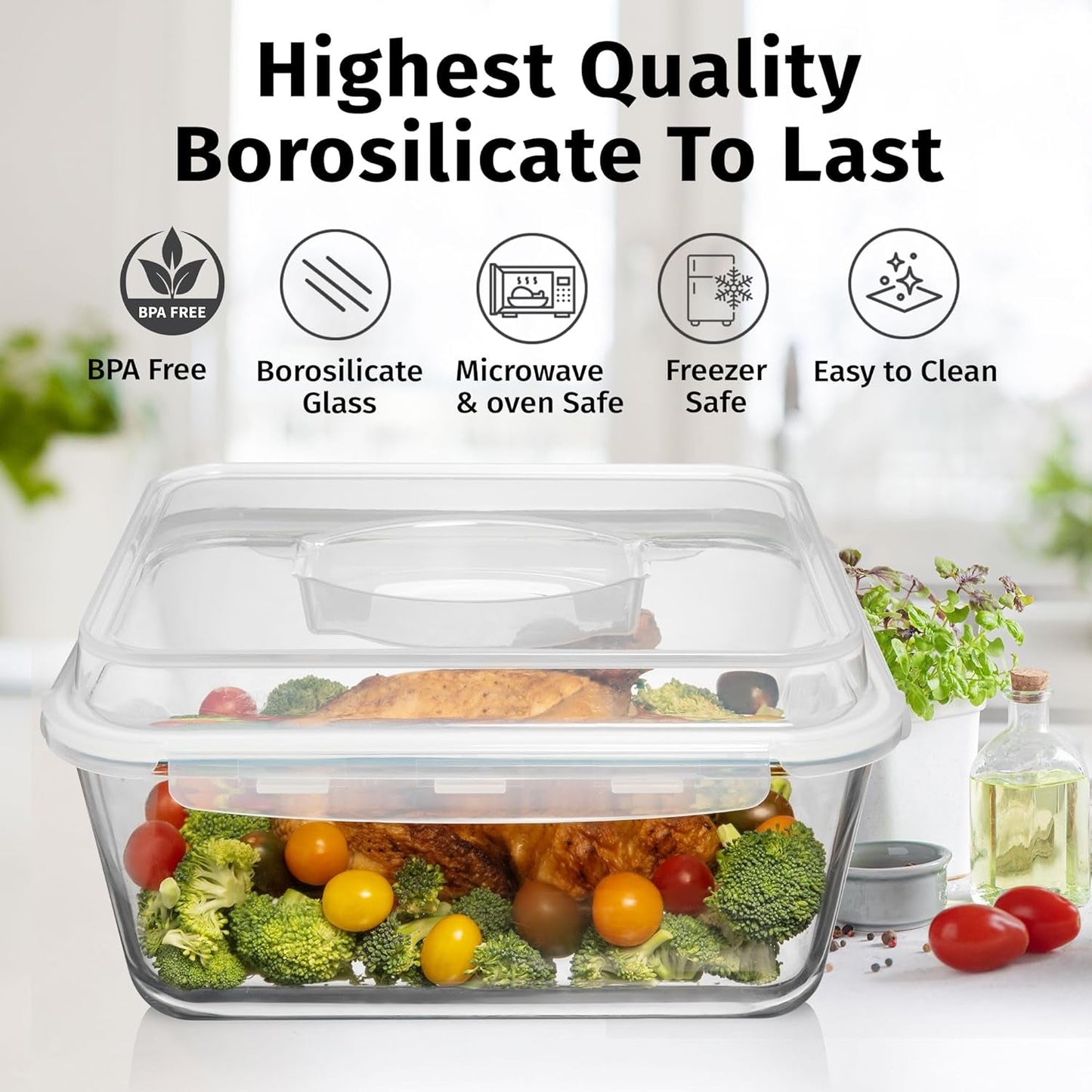 6500 ML / 220 Oz / 28 Cup LARGE Glass Food Storage Container