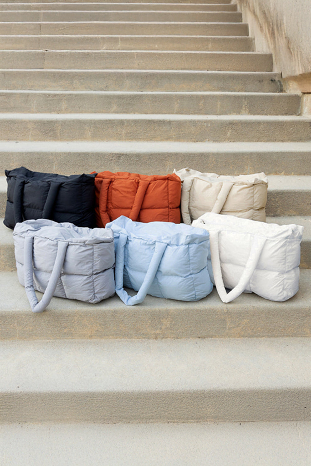 Cinnamon Solid Quilted Puffy Large Tote Bag with Zipper