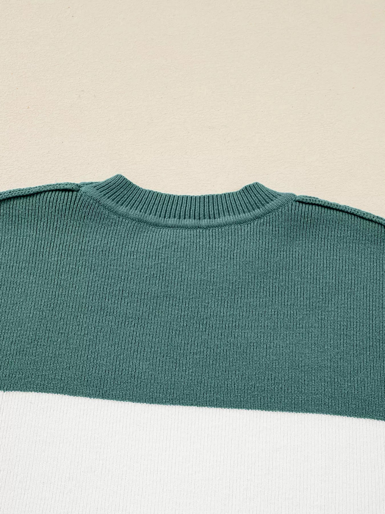 Color Block Plain Ribbed Knit Sweatshirt