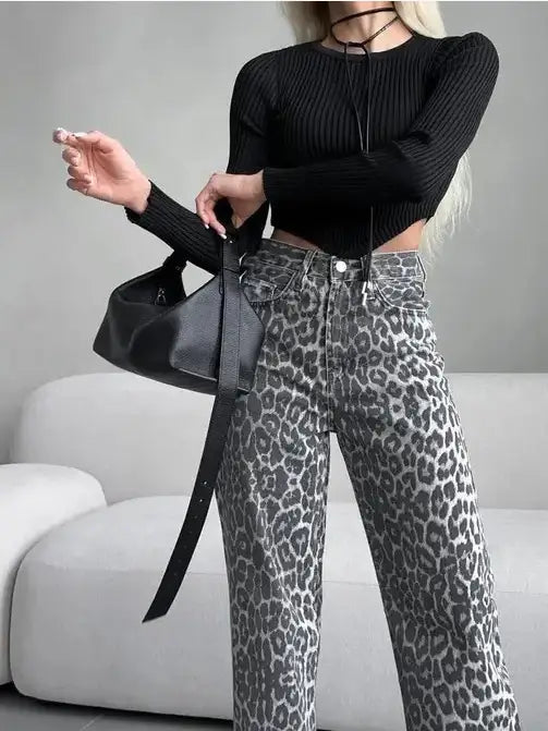 Leopard print high waist pants